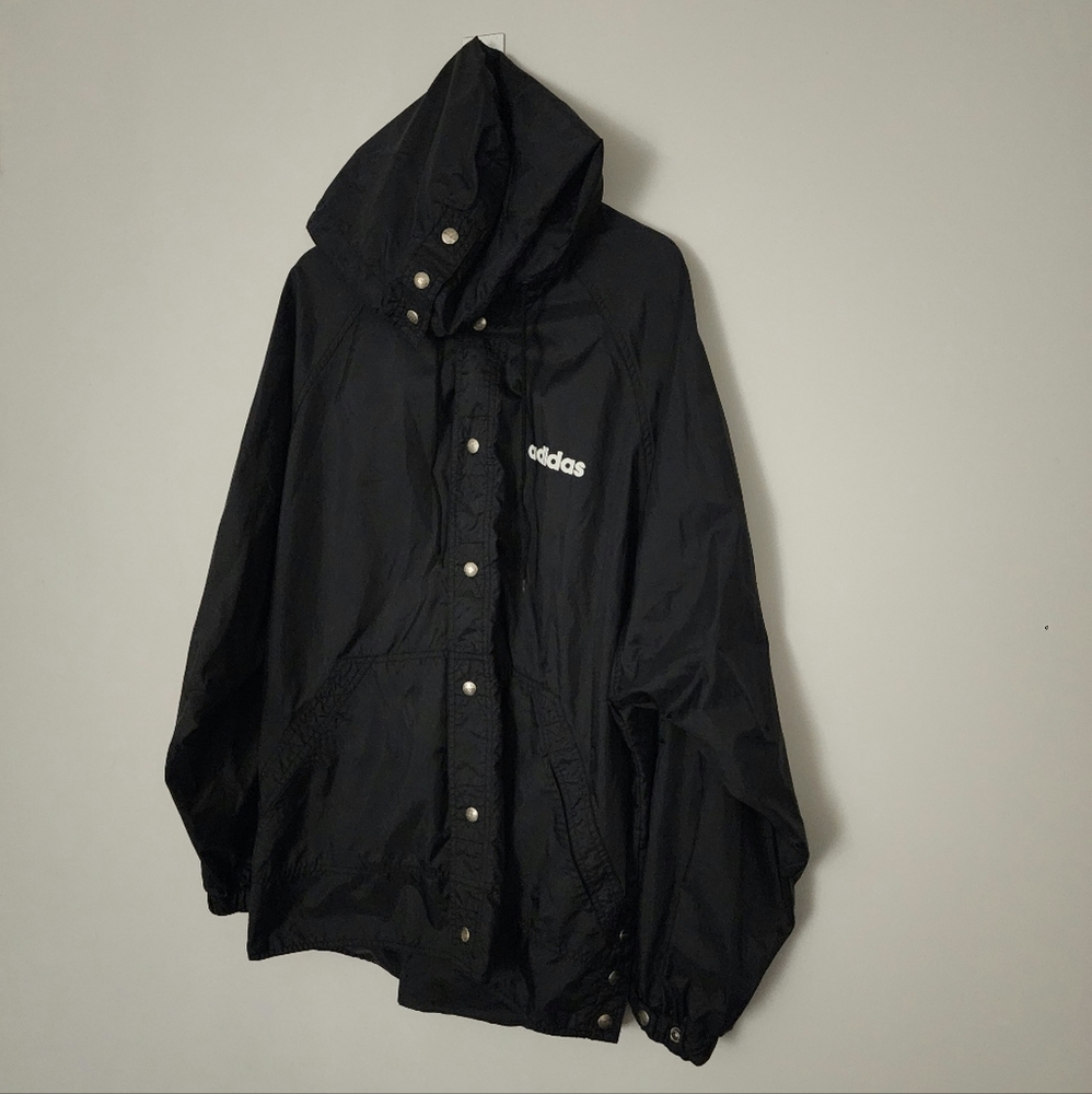Rare Vintage x 90s BIG LOGO Adidas Hooded Full Snap Button Jacket